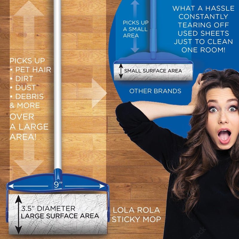 LOLA Rola Sticky Mop Refills, Giant Adhesive Roller, 180 Sheets, Traps Dirt, Dust & Hair, Pet Hair Remover, Floor & Carpet Cleaner, 6 Pack - Image 4